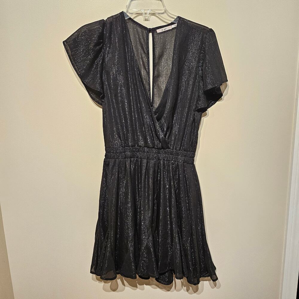 Mi Ami Francesca's Black Mini Dress with Metallic Sparkle V Neck Small
